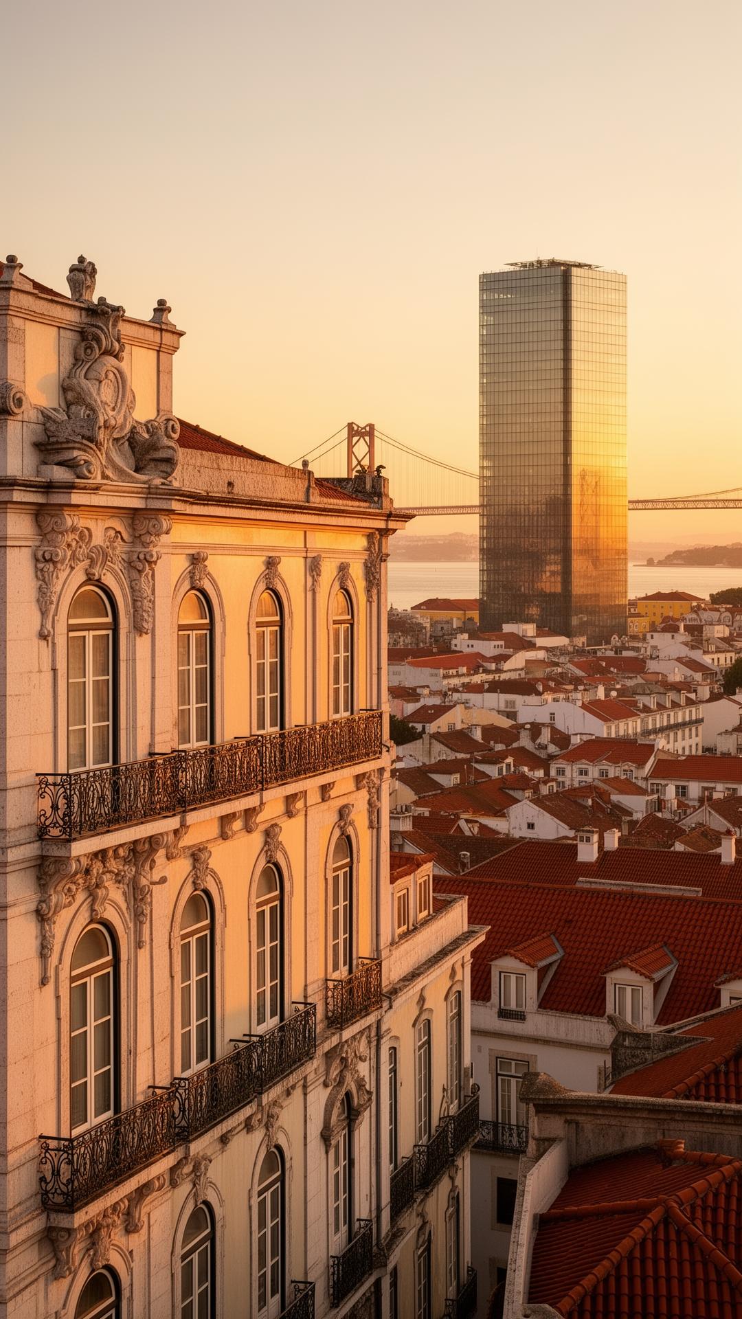 Luxurious view of Lisbon, Portugal at golden hour